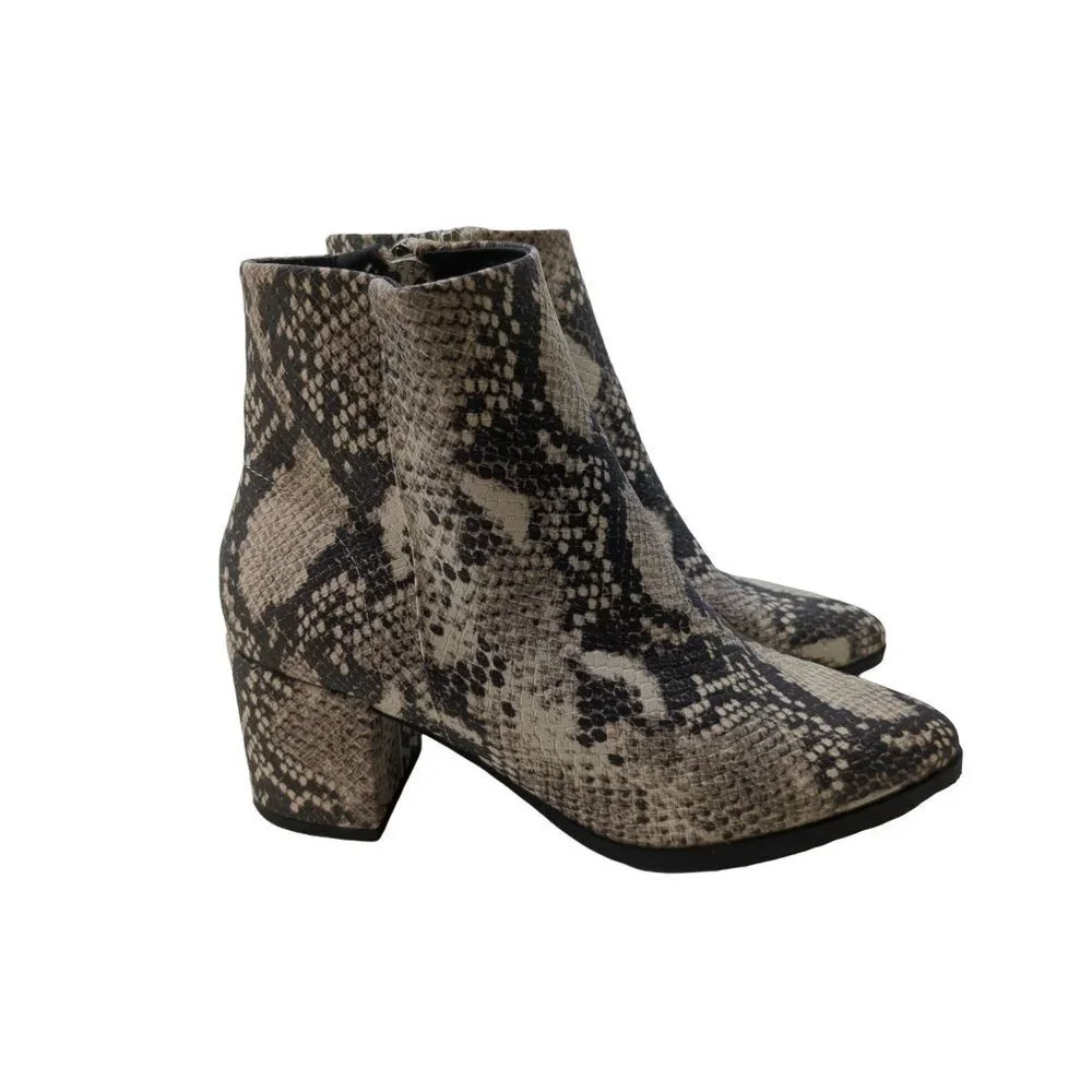 Madden Girl Ankle Bootie Heeled Boot Womens‎ 6 Side Zip Snakeskin Natural Dafani